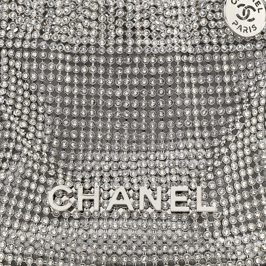 Chanel Crystal Embellished Metallic Lambskin Mini Chanel 22 Silver