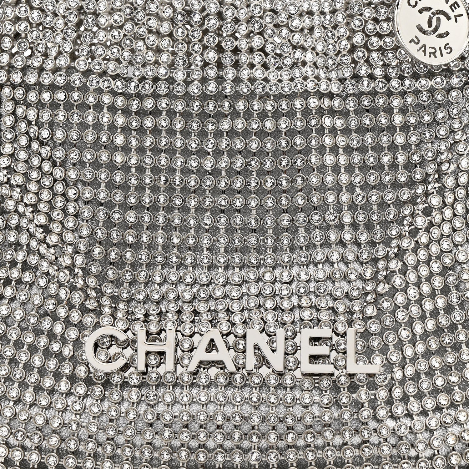 Chanel Crystal Embellished Metallic Lambskin Mini Chanel 22 Silver