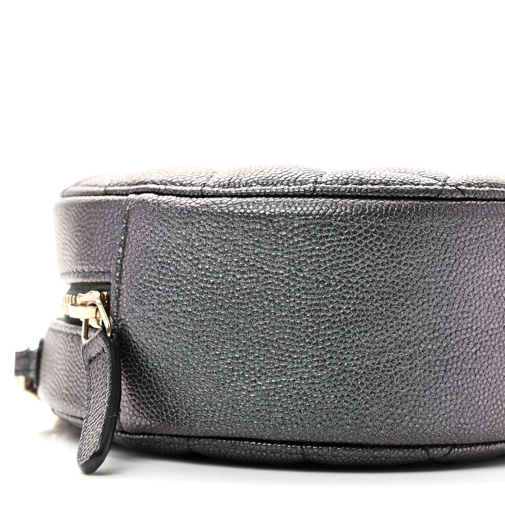 Chanel Iridescent Caviar Quilted Round Clutch With Chain Black