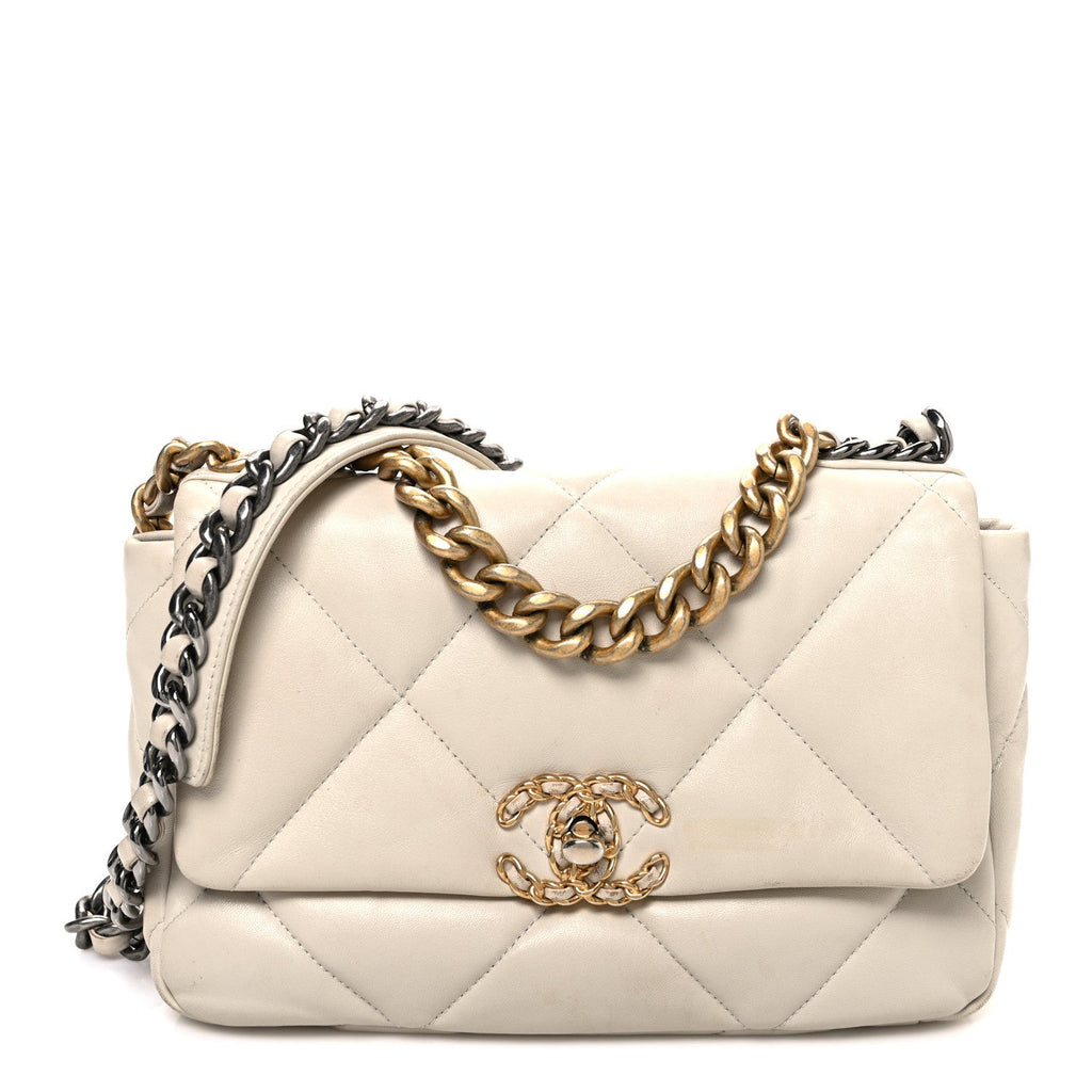 Chanel Goatskin Quilted Medium Chanel 19 Flap Beige