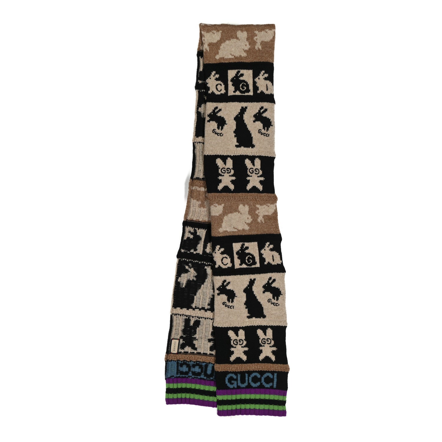 Gucci Wool Knit GG Year Of The Rabbit Scarf Multicolor