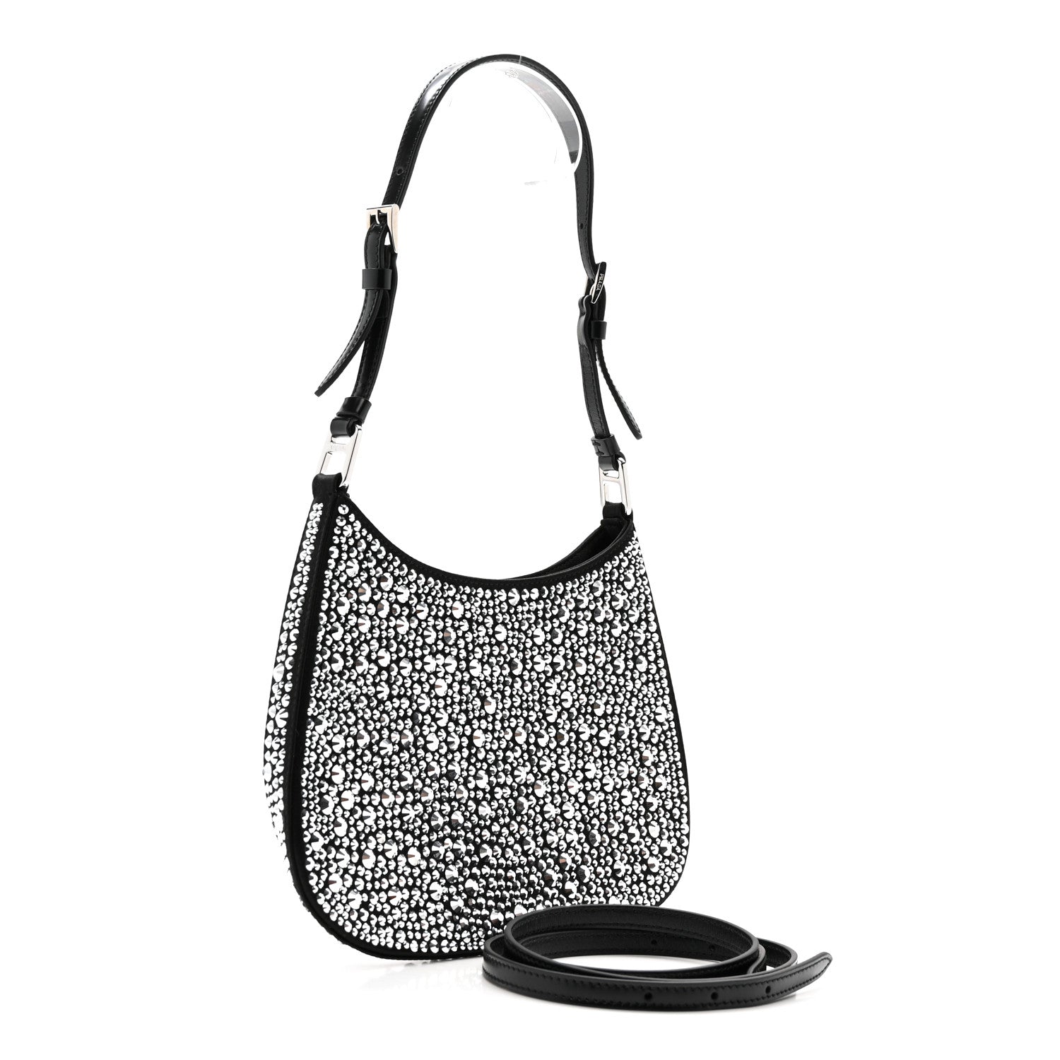 Prada Satin Crystal Cleo Adjustable Strap Shoulder Bag Metal