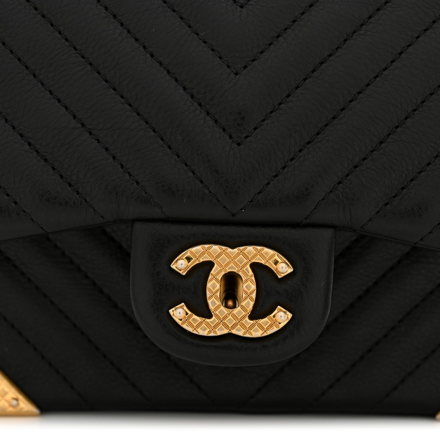 Chanel Calfskin Chevron Quilted Mini Rock The Corner Flap Black
