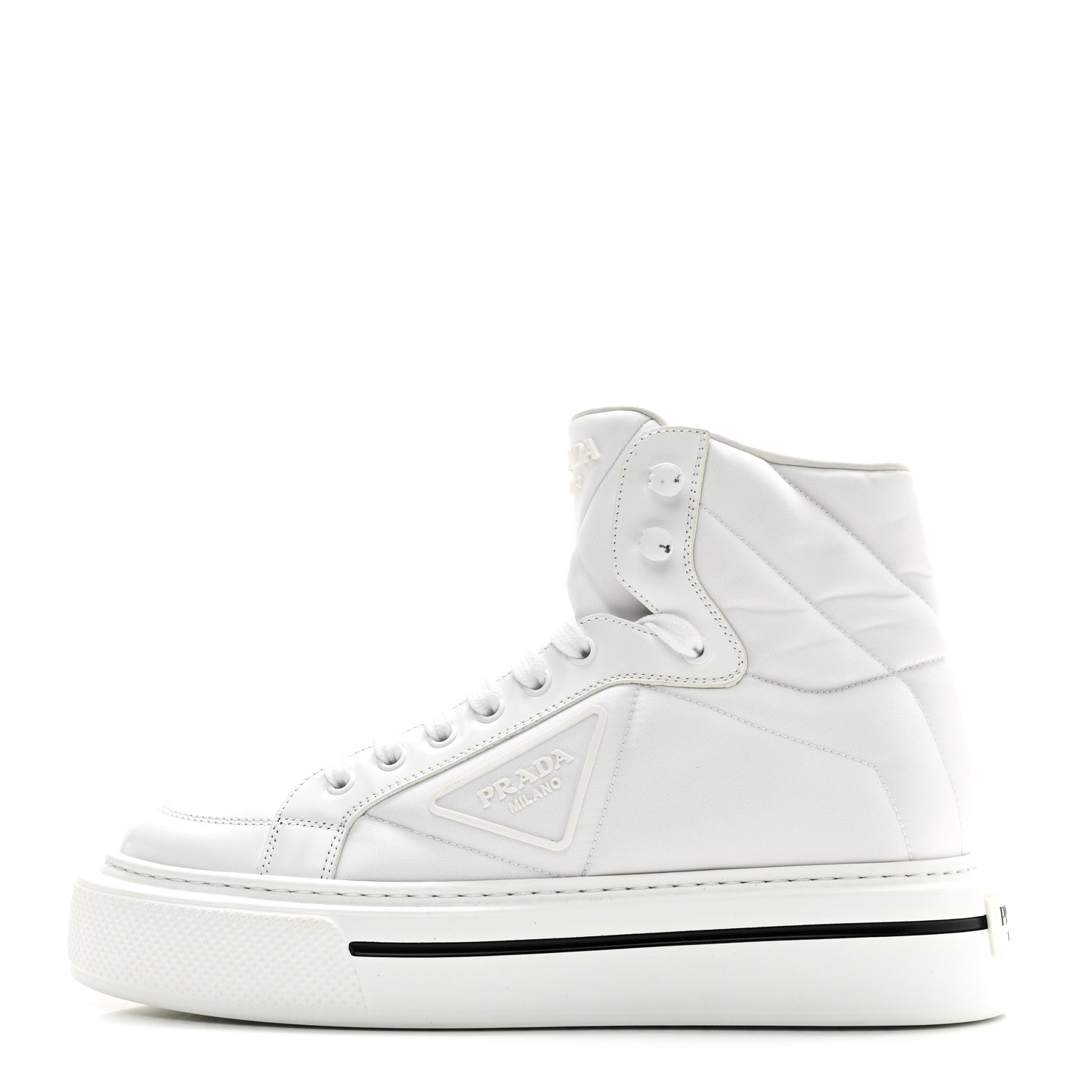 Prada Re-Nylon Gabardine Spazzolato Macro Quilted Triangle Logo High Top 45mm Sneakers 38.5 White