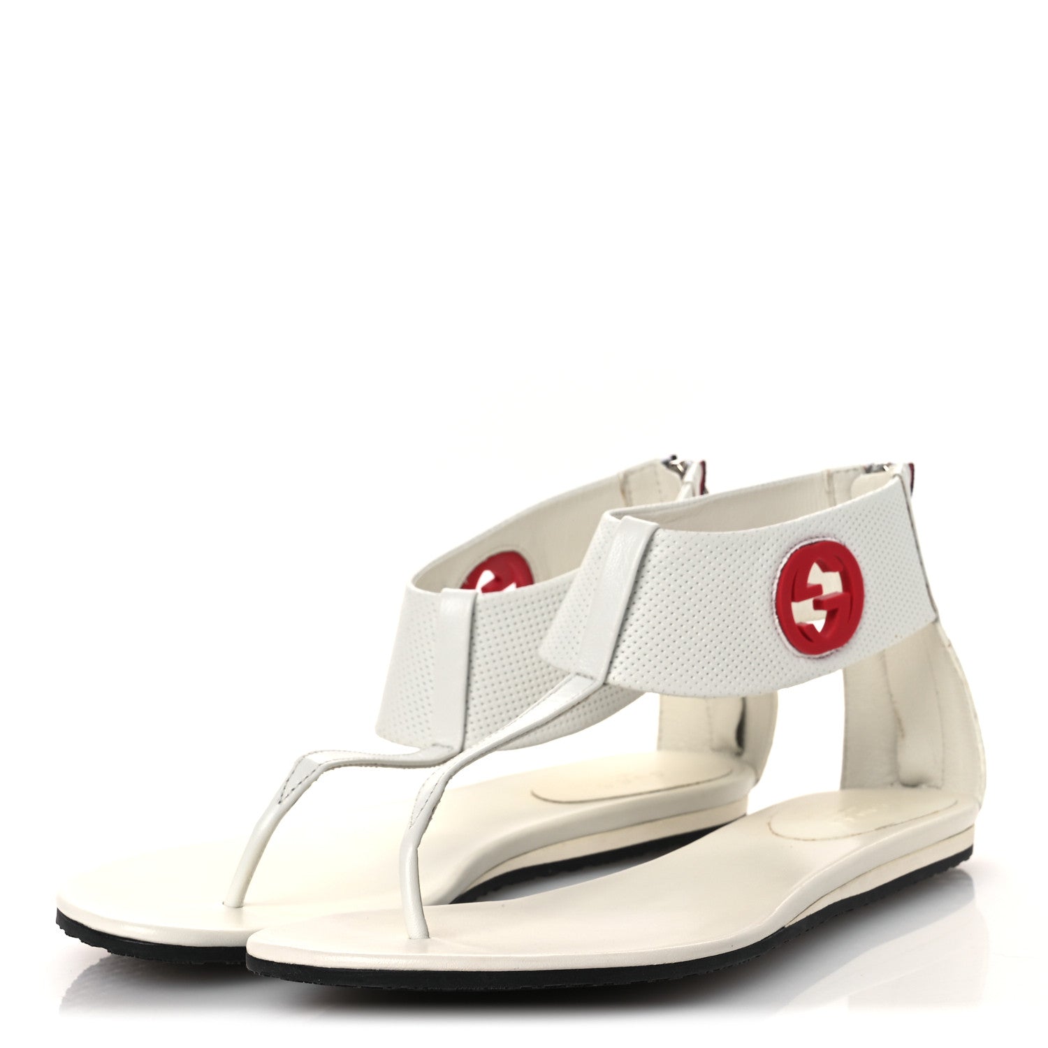 Gucci Calfskin GG Zip Thong Sandals 40.5 White