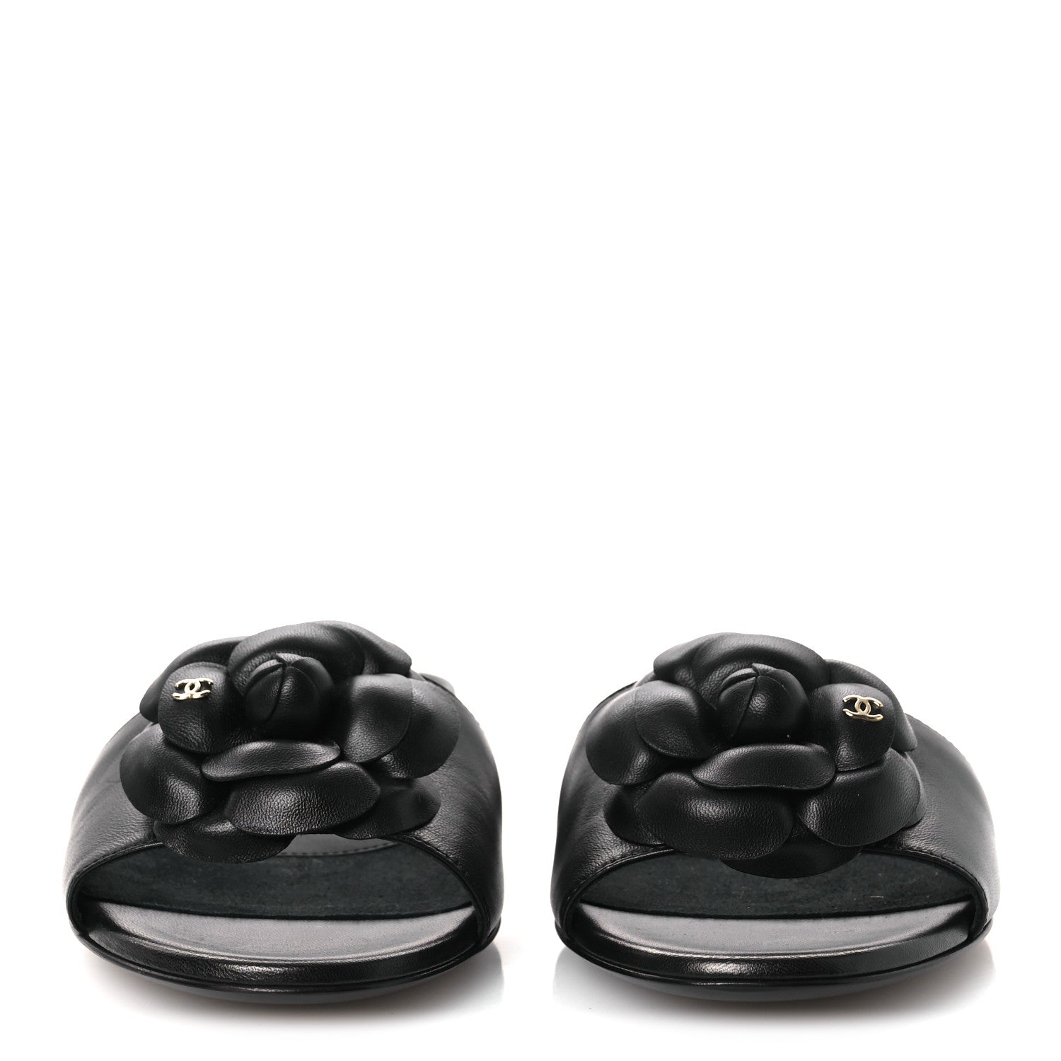 Lambskin Camellia Sandal Mules 37.5 Black