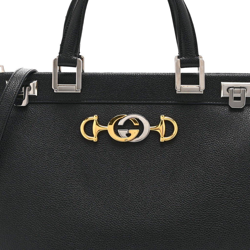 Gucci Grainy Calfskin Medium Zumi Top Handle Bag Black