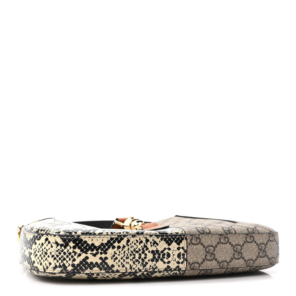 Gucci GG Supreme Monogram Snakeskin Small Jackie 1961 Hobo Beige Ebony