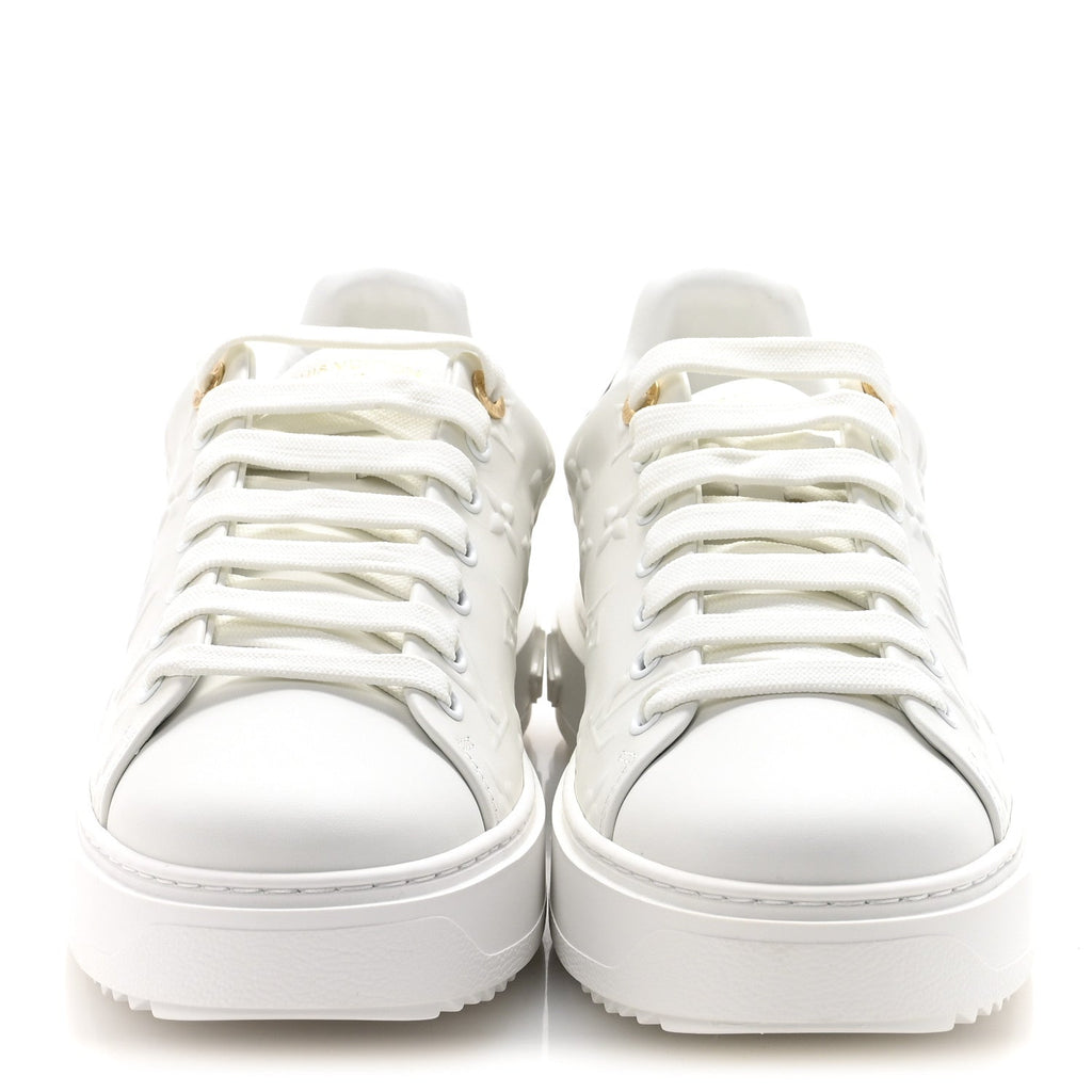 Louis Vuitton Lambskin Embossed Monogram Time Out Sneakers 39.5 White