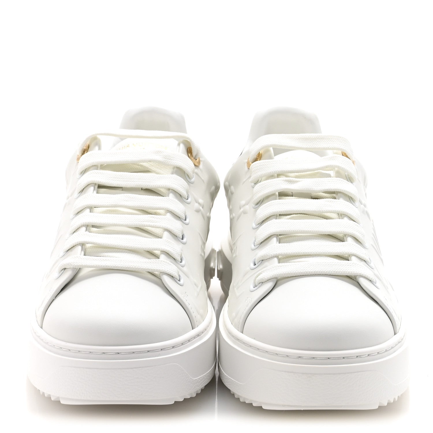 Louis Vuitton Lambskin Embossed Monogram Time Out Sneakers 39.5 White