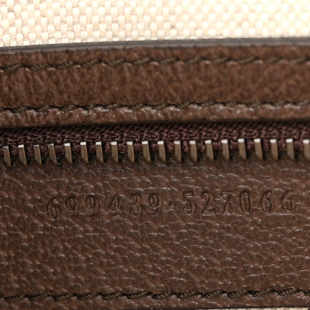 Gucci GG Supreme Monogram Textured Dollar Calfskin Web Ophidia Wristlet Shoulder Bag Beige Ebony New Acero