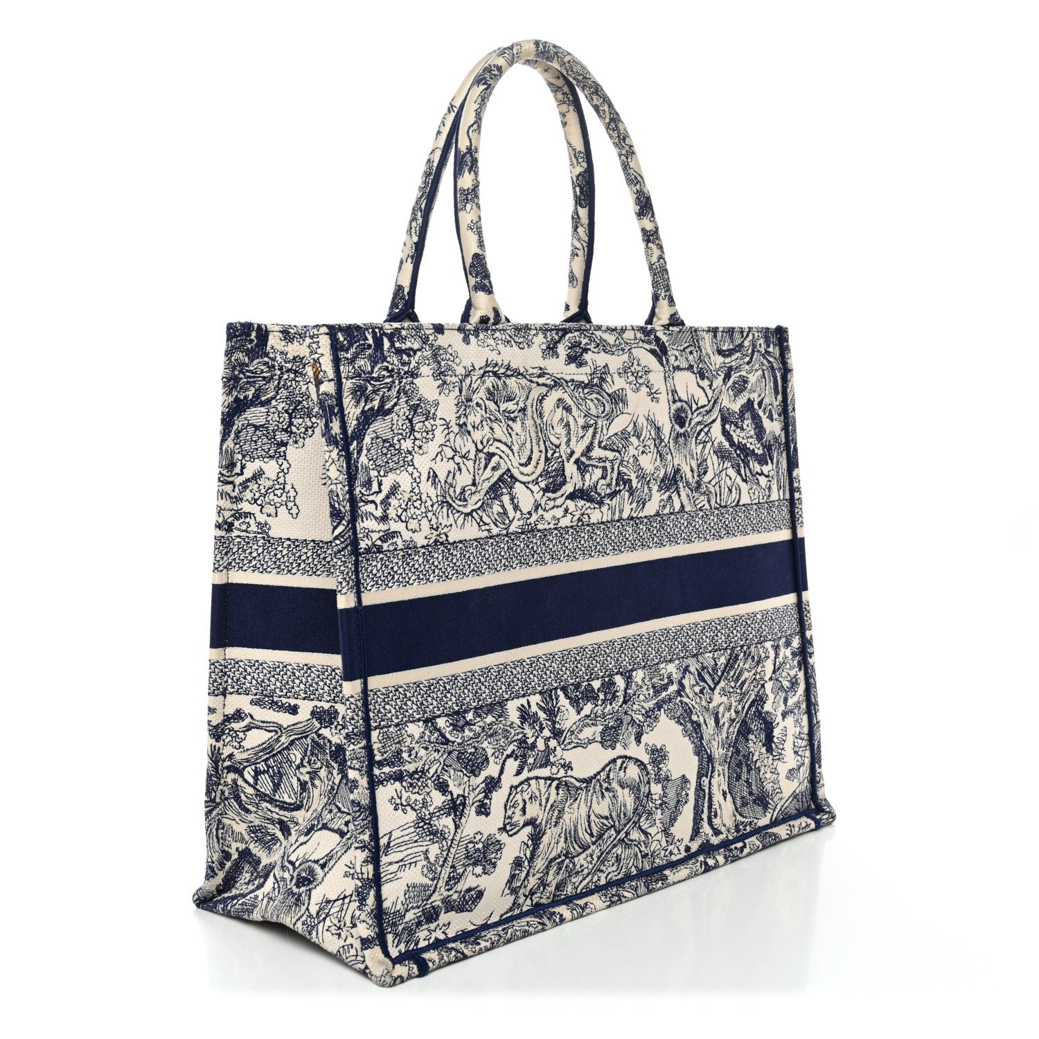 Christian Dior Canvas Embroidered Large Dioriviera Toile De Jouy Book Tote Blue