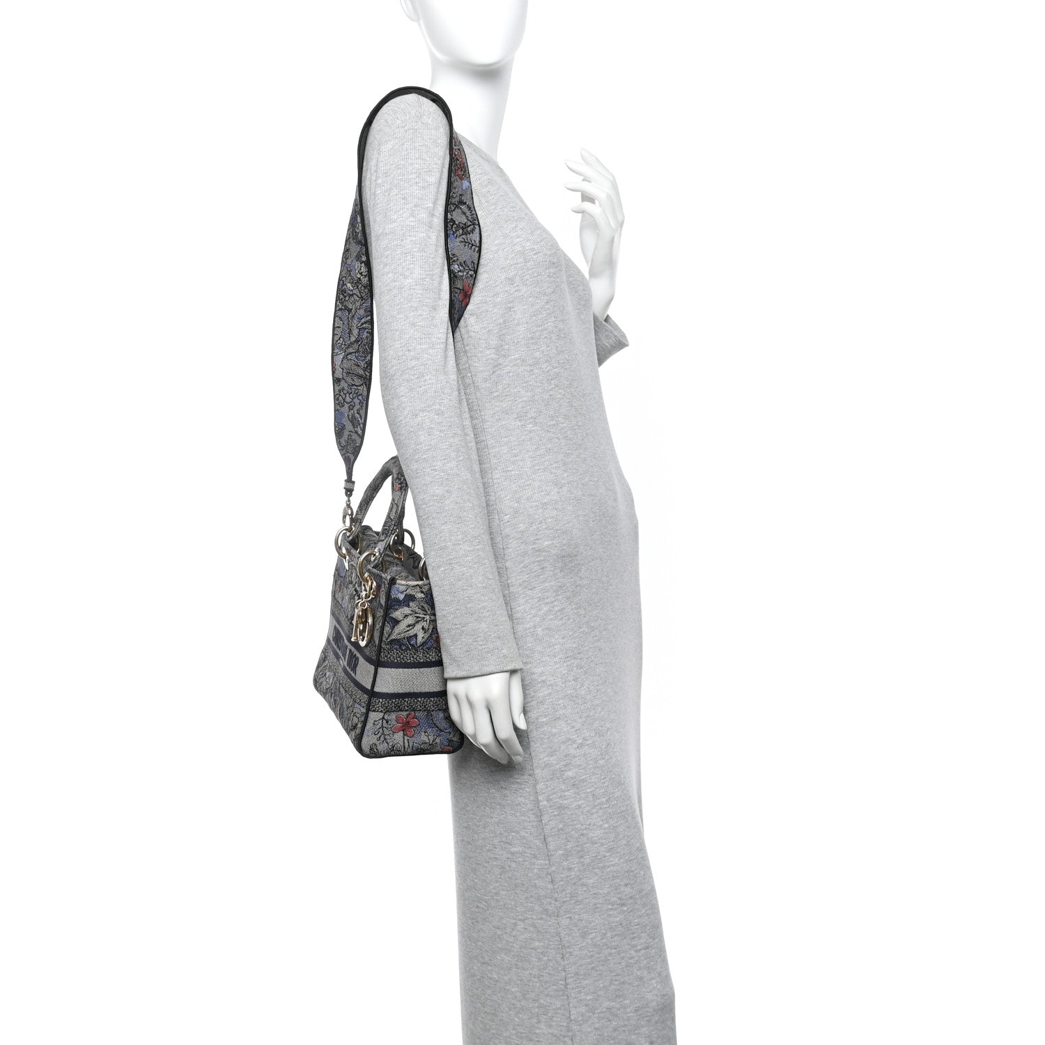 Christian Dior Canvas Embroidered Jardin Magique Medium Lady D-Lite Denim Multicolor