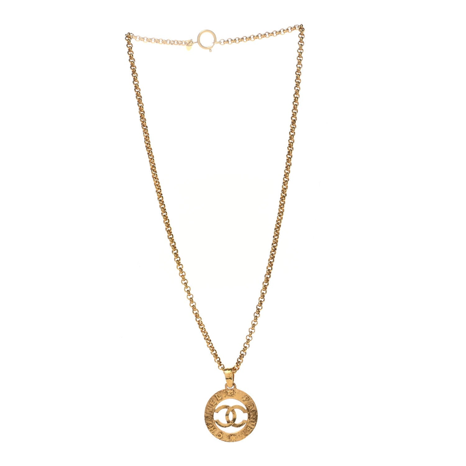 CC Chain Pendant Long Necklace Gold