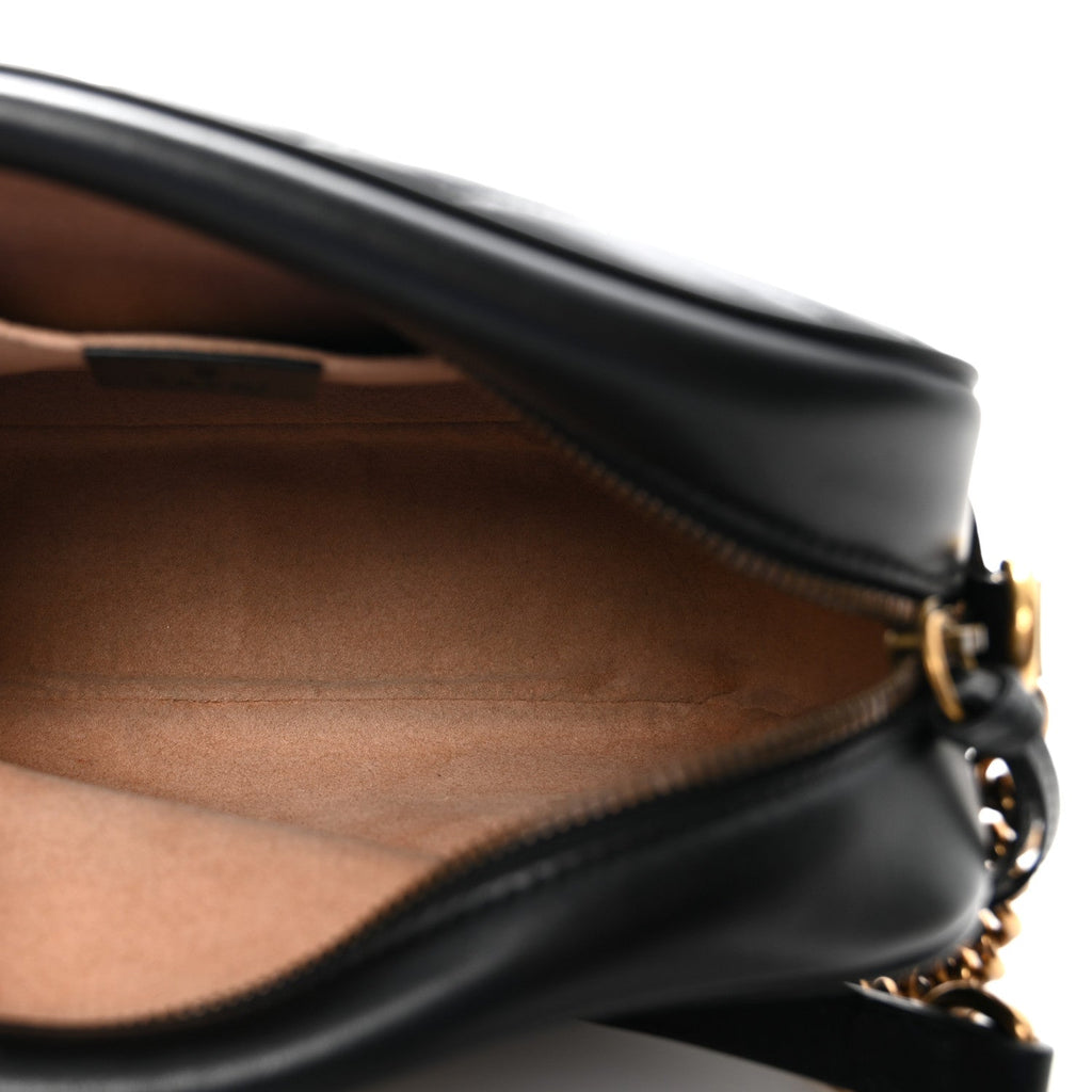Gucci Calfskin Matelasse Small GG Marmont Chain Shoulder Bag Black