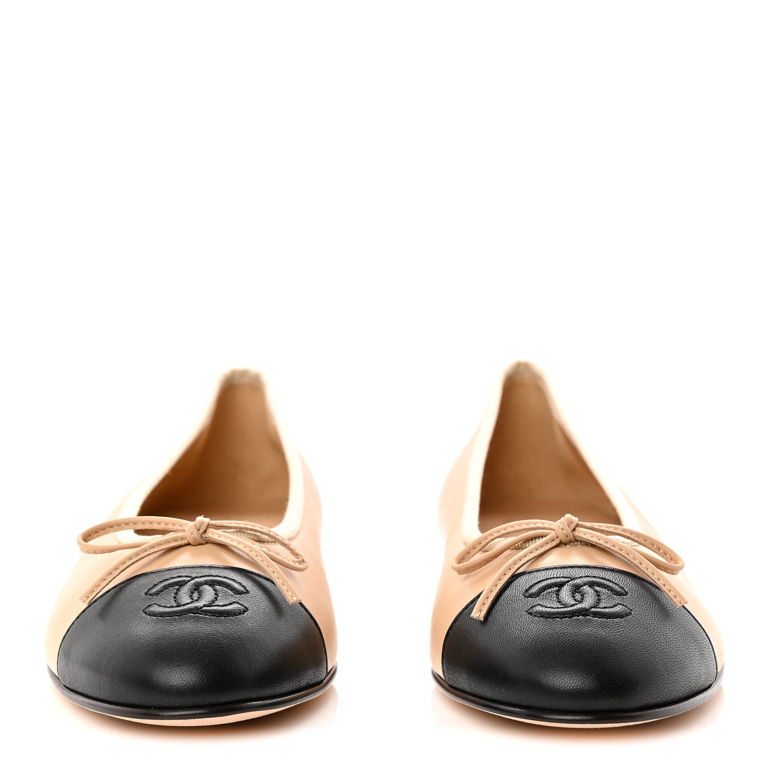 Lambskin Cap Toe CC Ballerina Flats 39.5 Beige Black