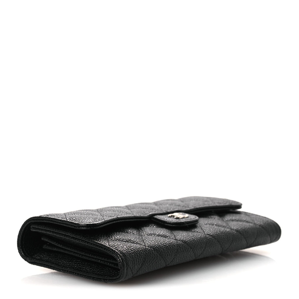 Caviar Quilted Large Gusset Flap Wallet Black