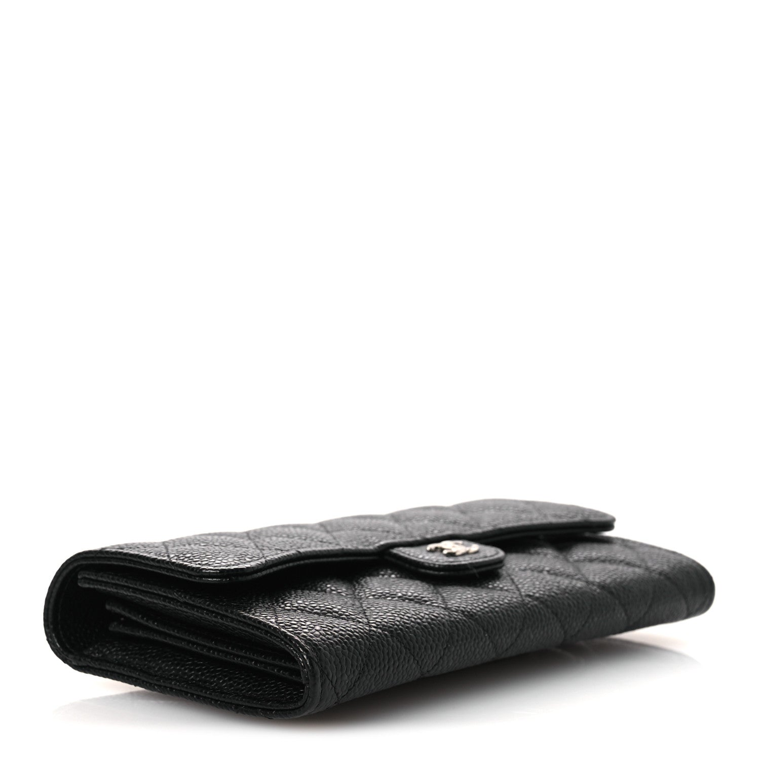 Caviar Quilted Large Gusset Flap Wallet Black