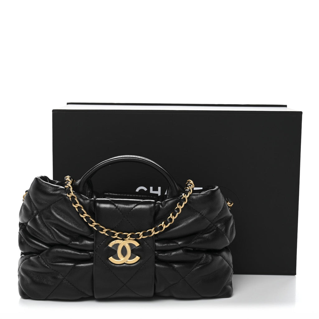 Chanel Lambskin Quilted Mini Bow Bag Black