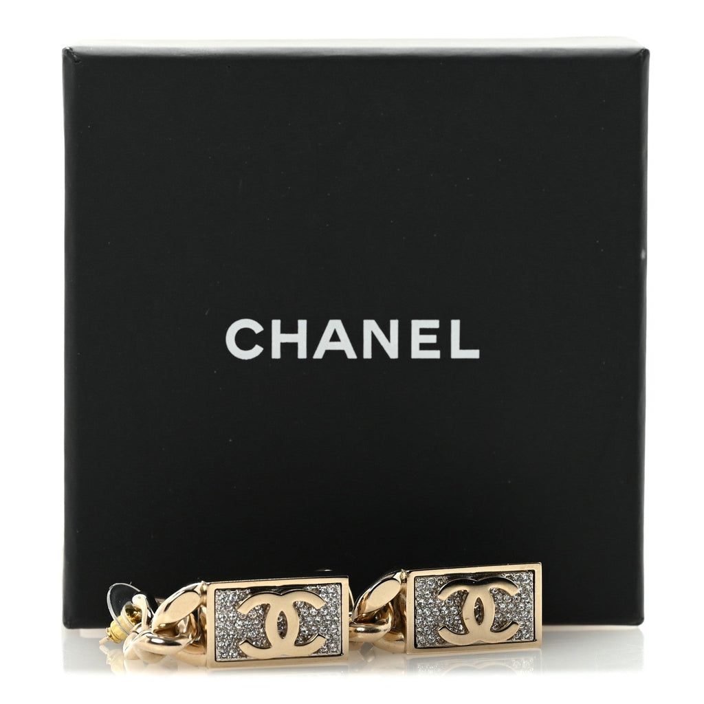 Crystal Dog Tag Charm Earrings Gold