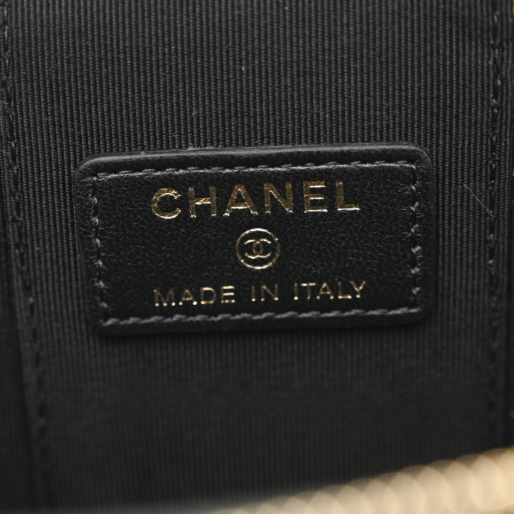 Chanel Lambskin Quilted Mini Camellia Bow Vanity Case With Chain Black