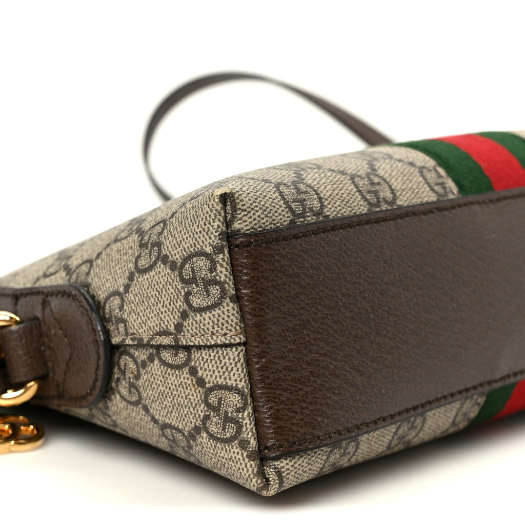 Gucci GG Supreme Monogram Textured Dollar Calfskin Web Small Ophidia Dome Shoulder Bag Beige Ebony New Acero