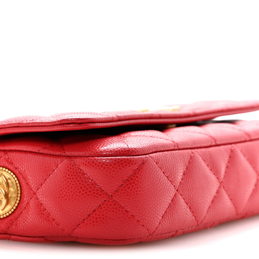Chanel Caviar Quilted Yours Buttons Phone Holder With Chain Red