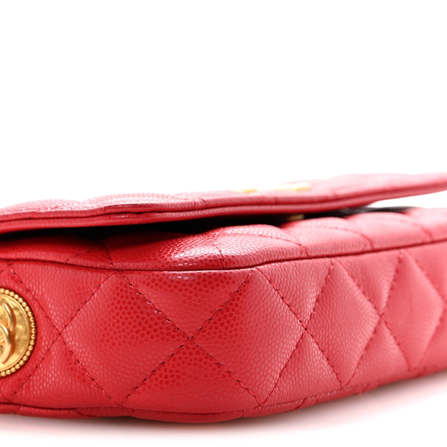 Chanel Caviar Quilted Yours Buttons Phone Holder With Chain Red