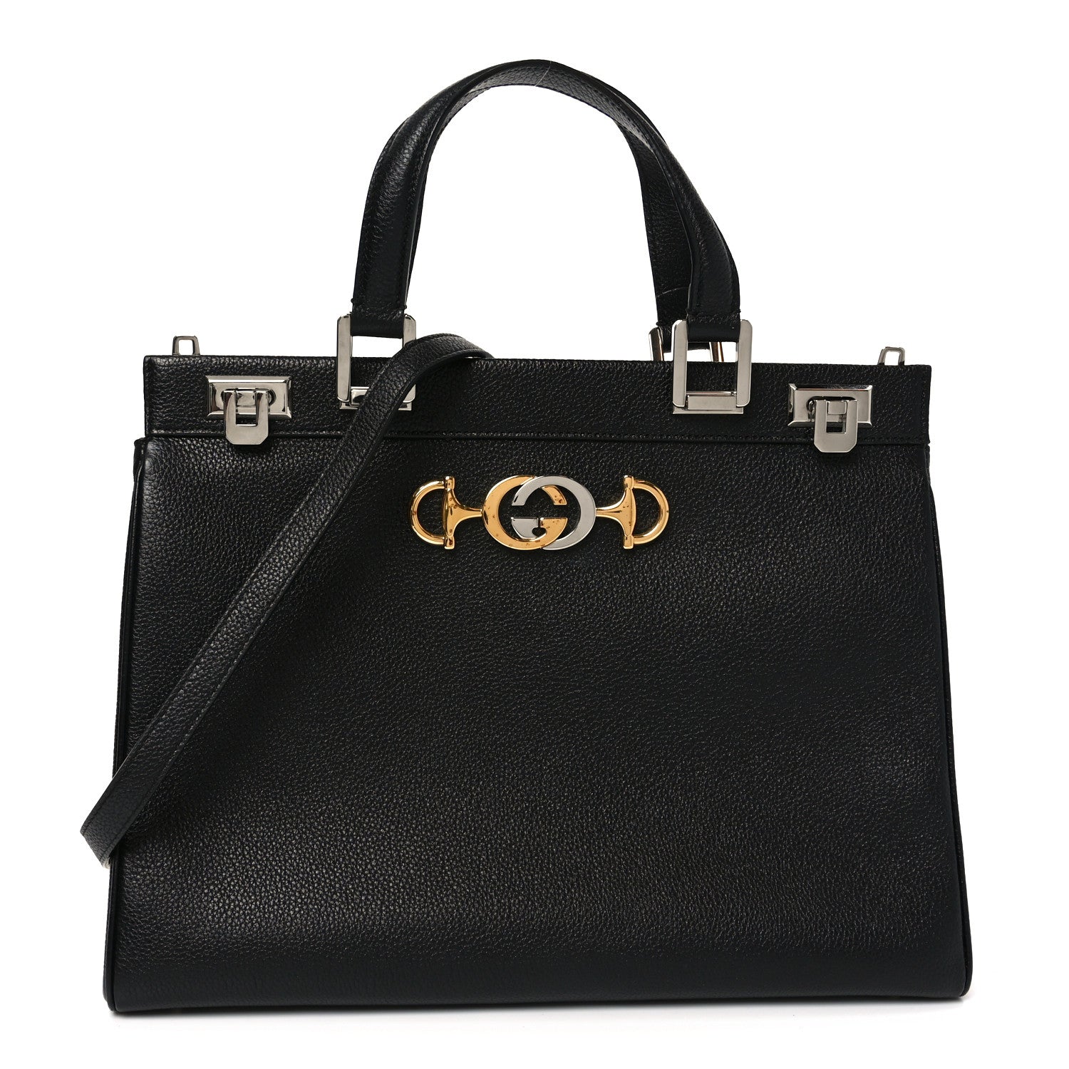 Gucci Grainy Calfskin Medium Zumi Top Handle Bag Black