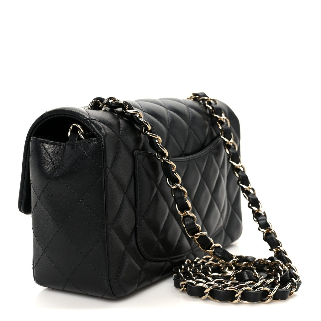 Chanel Lambskin Quilted Mini Rectangular Flap Black
