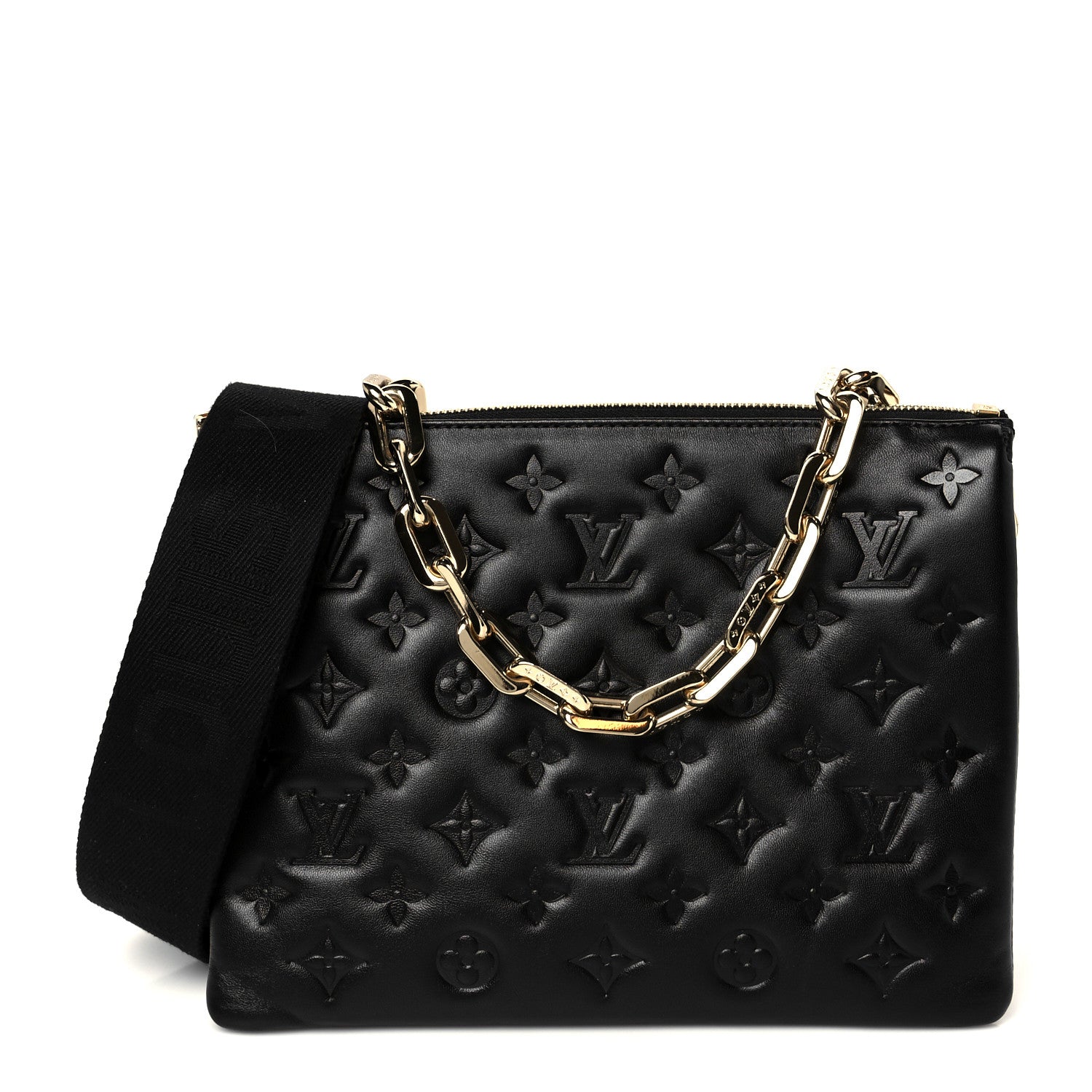 Louis Vuitton Lambskin Embossed Monogram Coussin PM Black