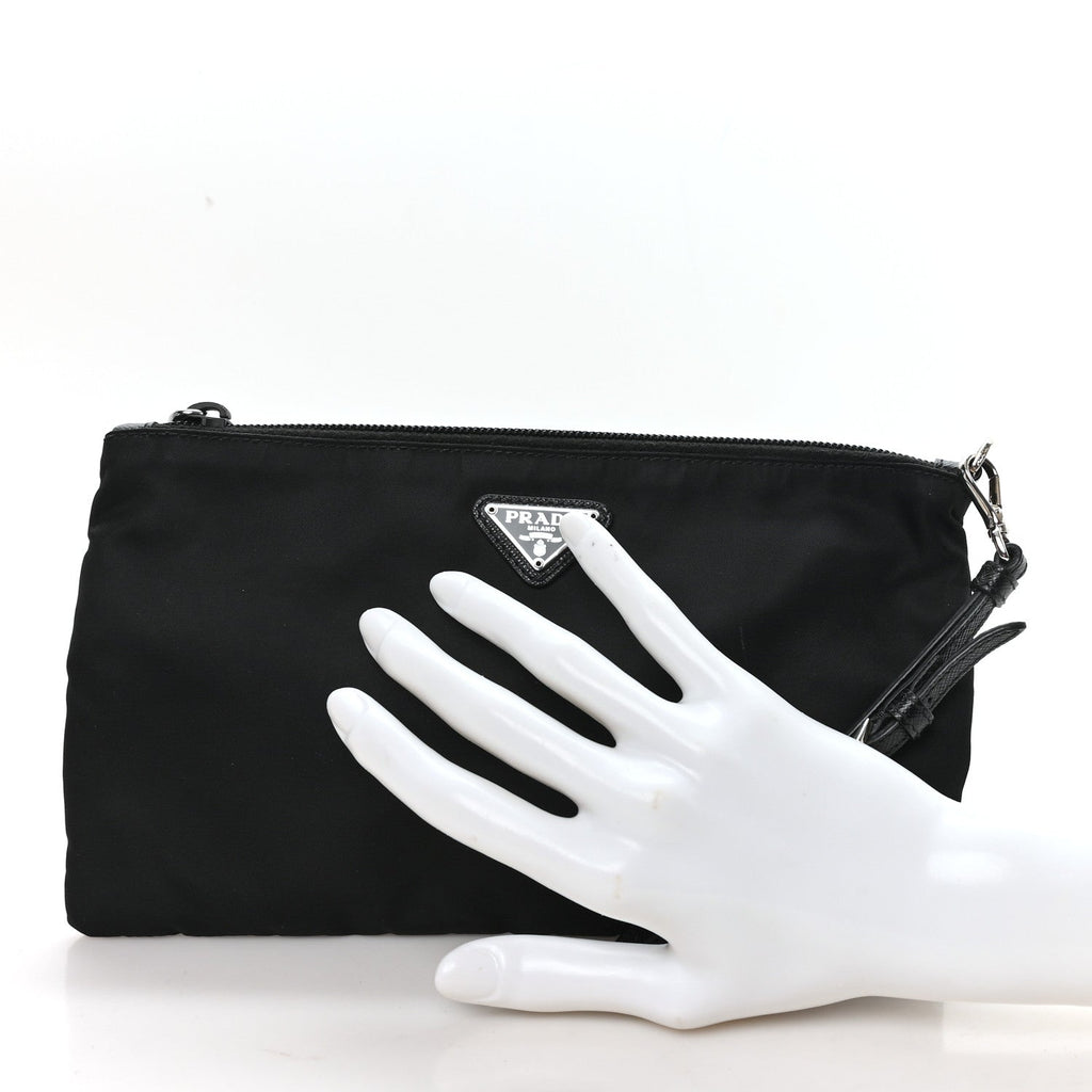Prada Tessuto Nylon Saffiano Wristlet Black