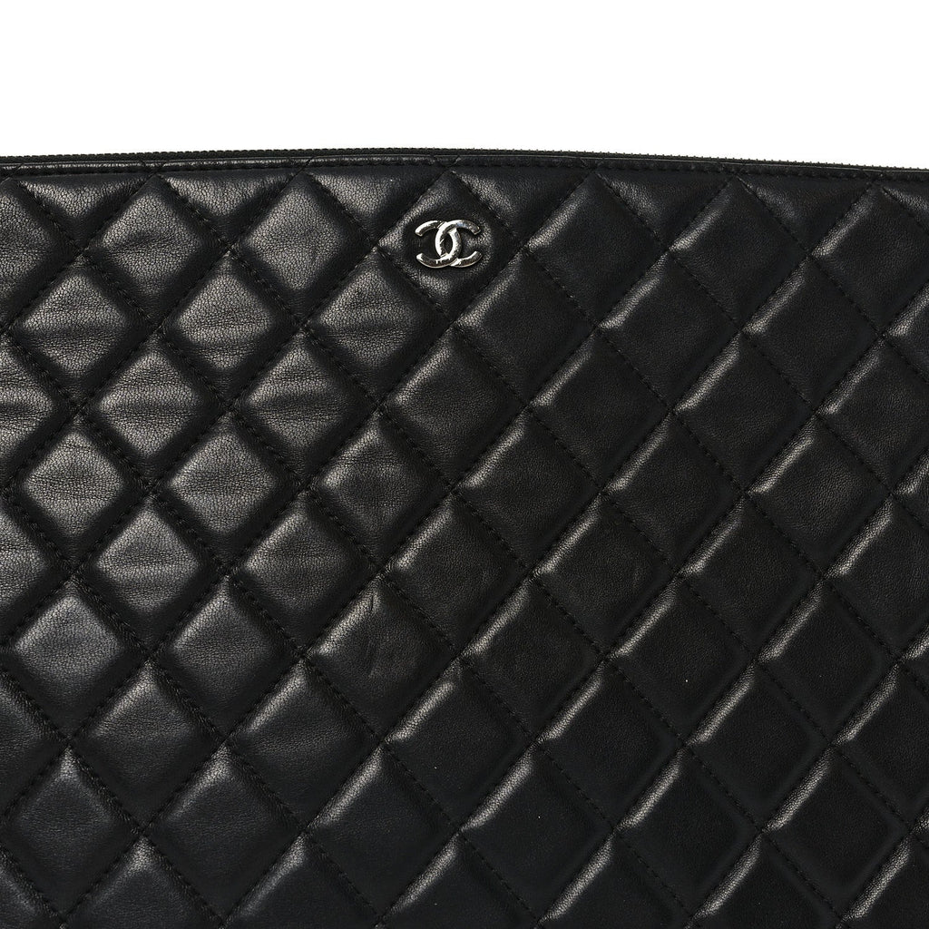 Lambskin Quilted Large Cosmetic Case Black