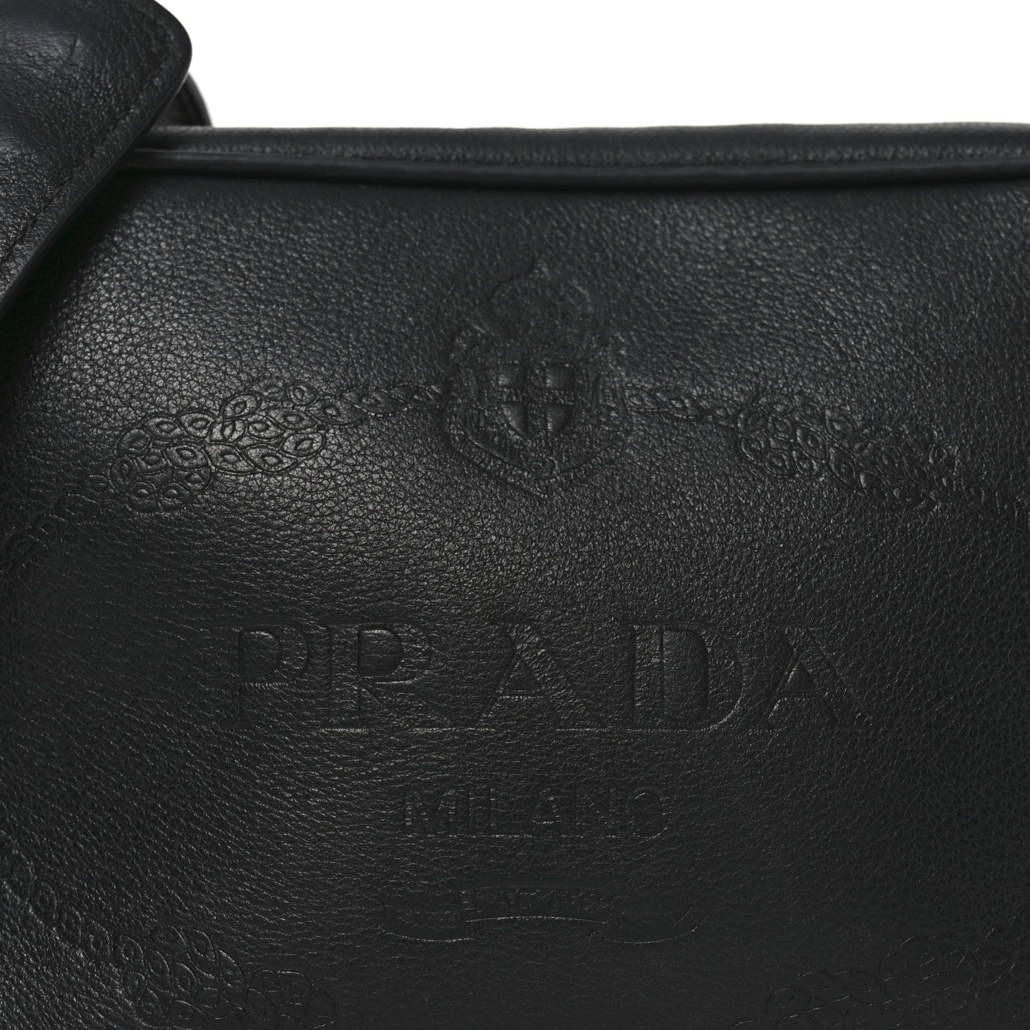 Prada Glace Calfskin Embossed Logo Crossbody Black