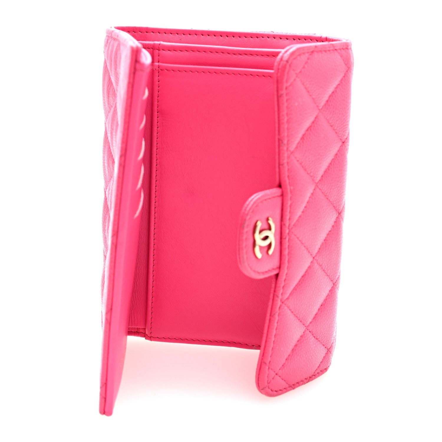 Caviar Quilted Medium Flap Wallet Dark Pink