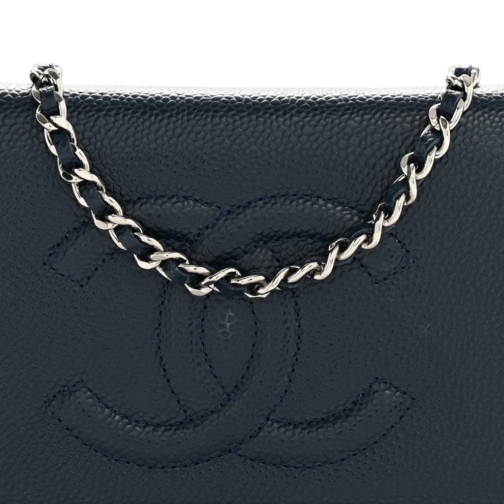 Chanel Caviar Timeless CC Wallet on Chain WOC Navy Blue