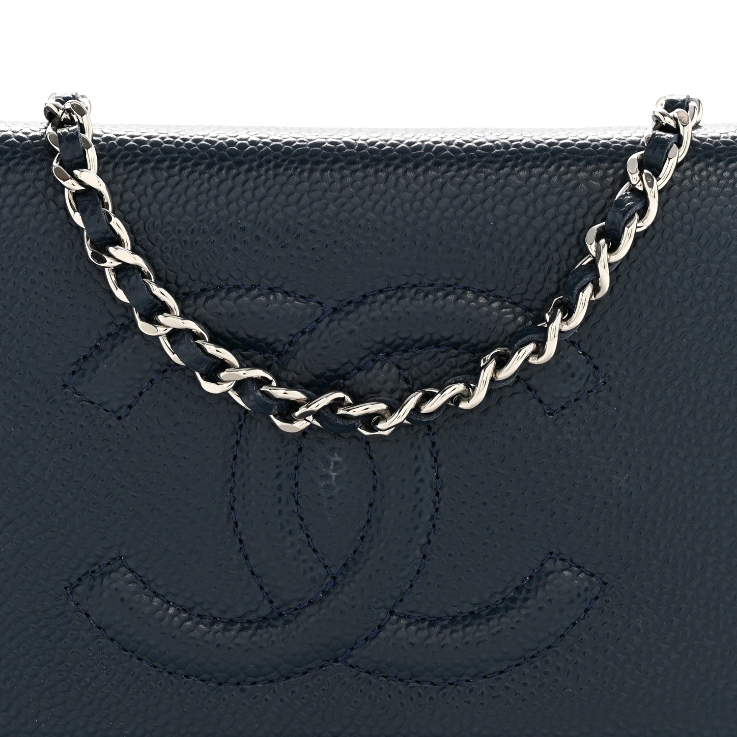 Chanel Caviar Timeless CC Wallet on Chain WOC Navy Blue