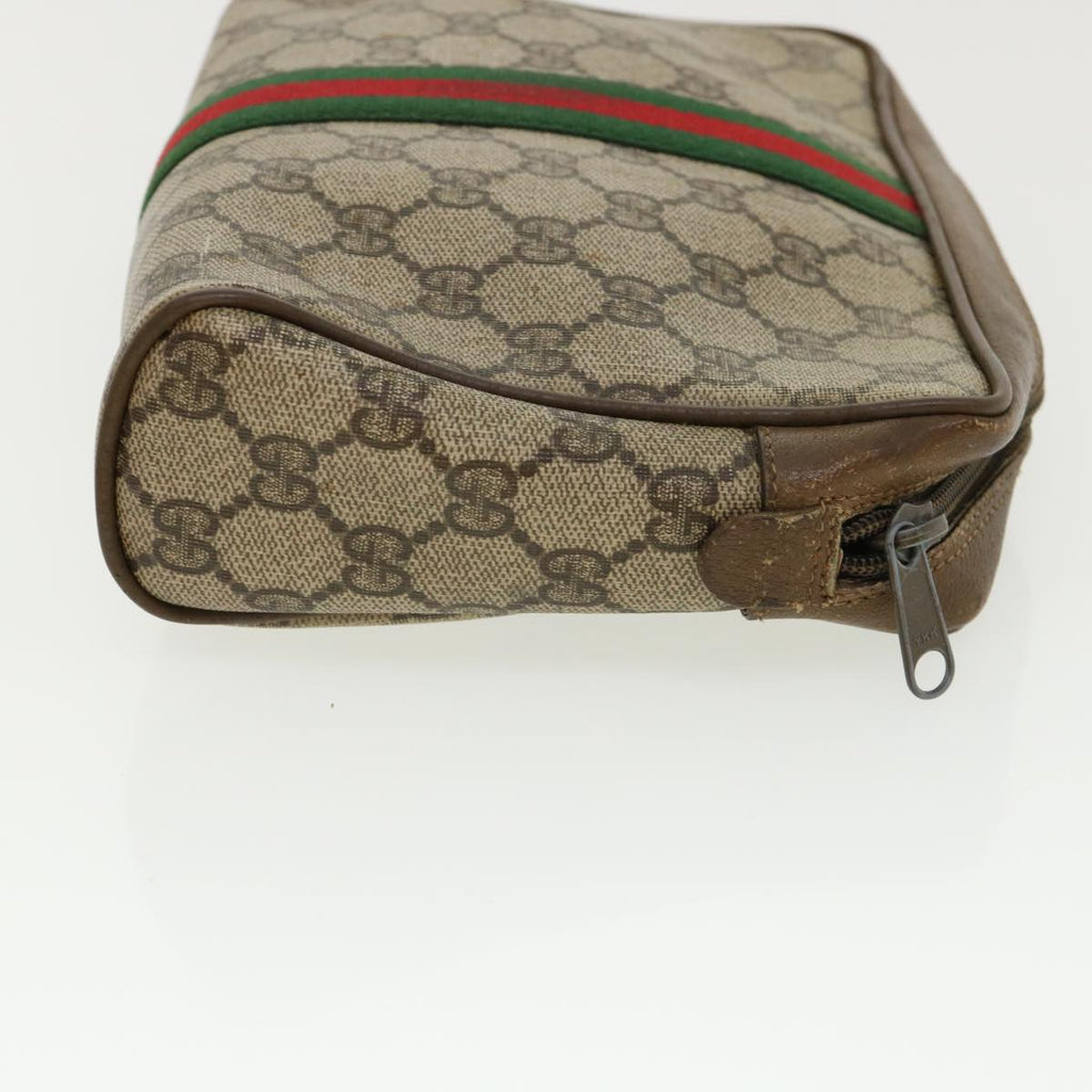 GUCCI Web Sherry Line GG Canvas Clutch Bag PVC Leather Beige Green  37094