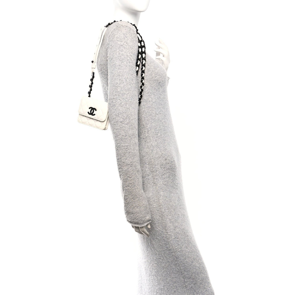 Chanel Caviar Quilted My Everything Belt Flap Card Holder White
