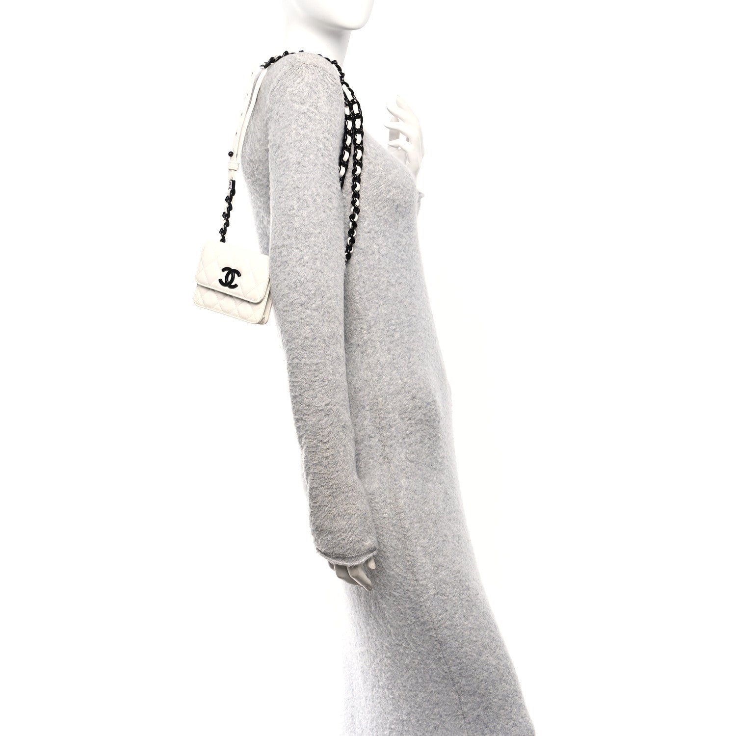 Chanel Caviar Quilted My Everything Belt Flap Card Holder White