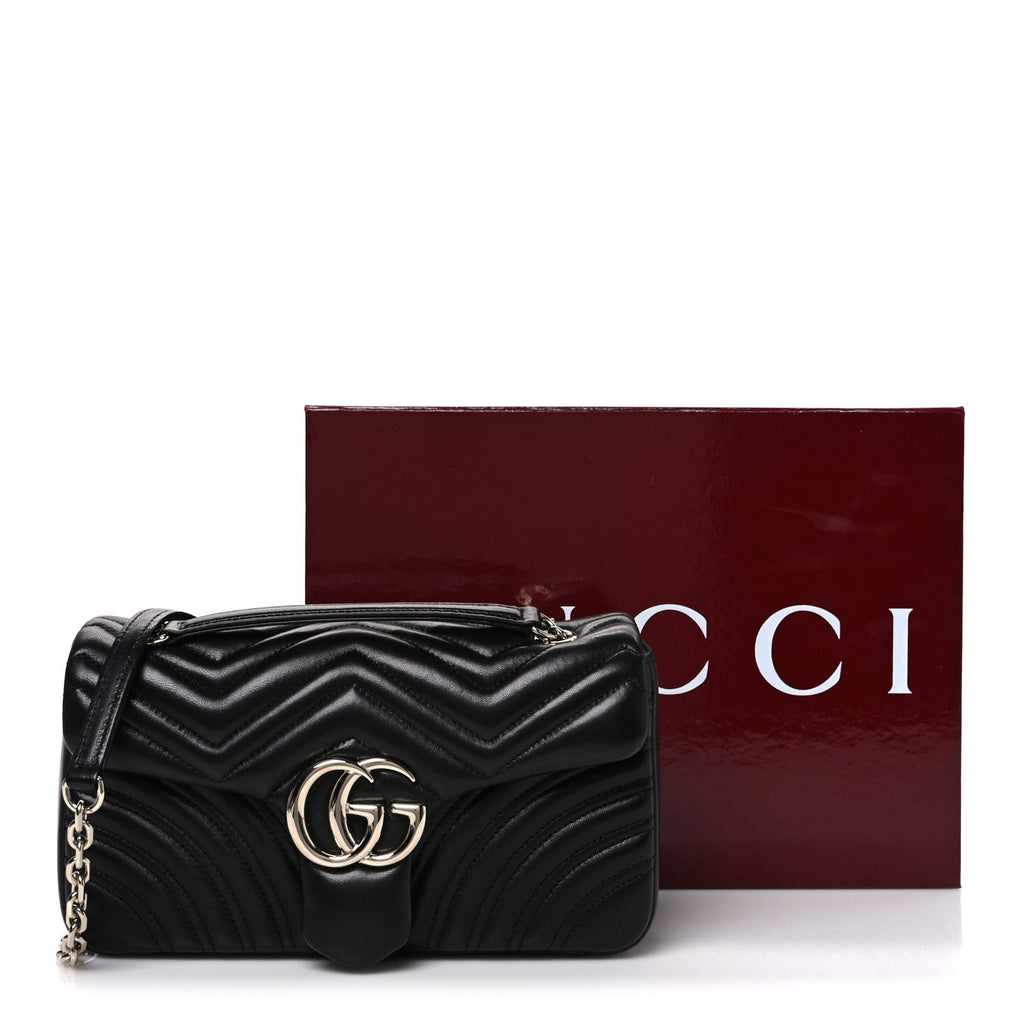 Gucci Lambskin Matelasse Medium GG Marmont Shoulder Bag Black
