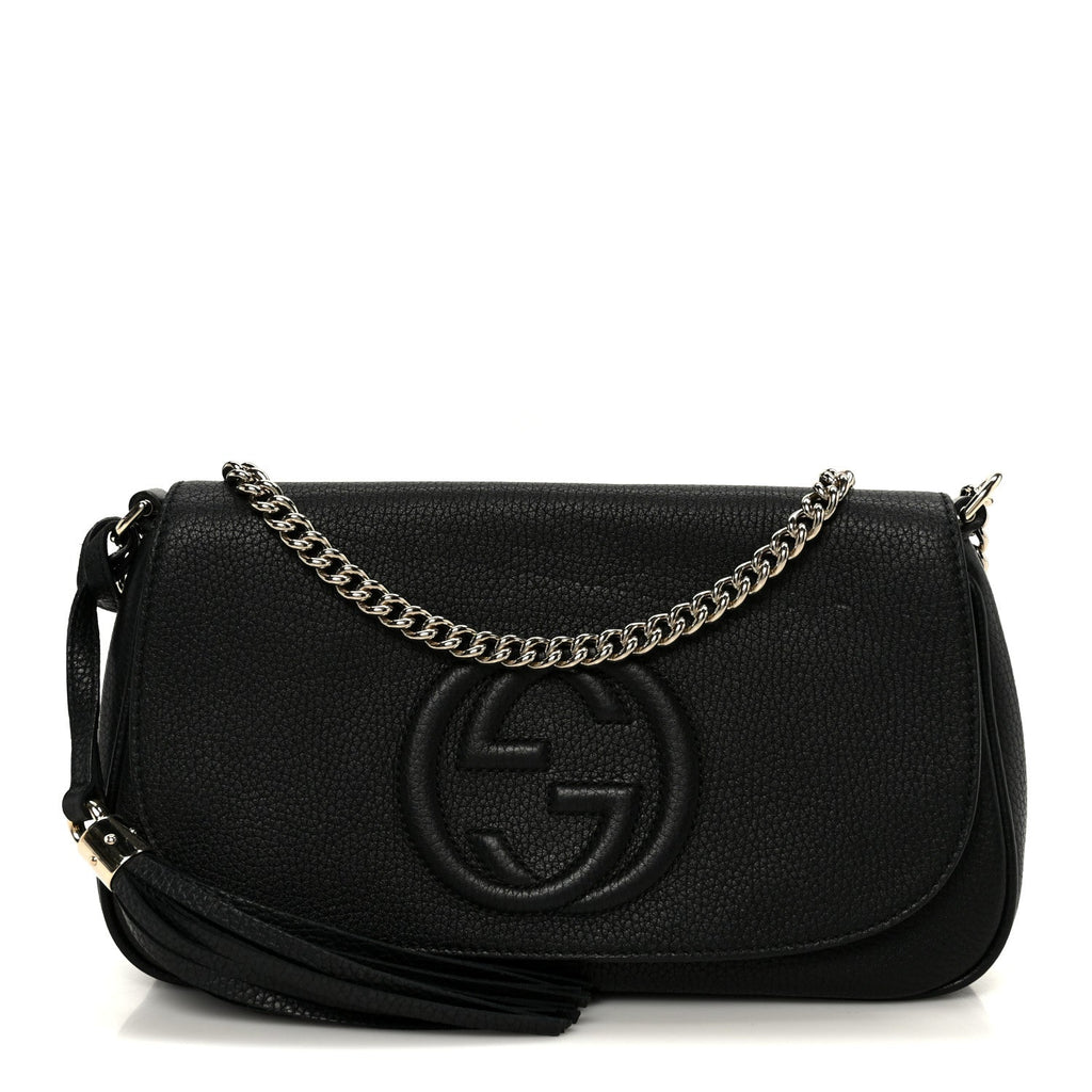 Gucci Pebbled Calfskin Medium Soho Flap Crossbody Black