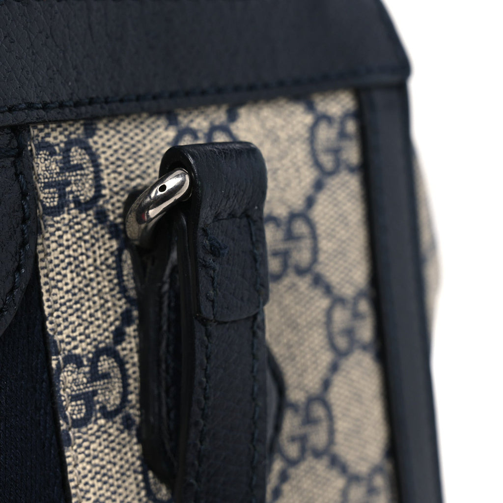 Gucci GG Supreme Monogram Textured Dollar Calfskin Web Small Ophidia Tote Bag Beige Blue