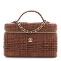 Chanel Braided Raffia Quilted Top Handle Slim Vanity With Chain Brown