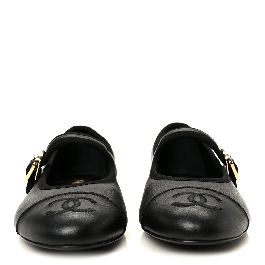 Lambskin Mary Jane Flats 37 Black