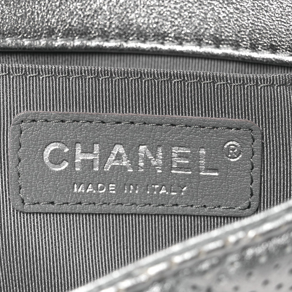 Chanel Metallic Lambskin Perforated Mini Rectangular Flap Silver