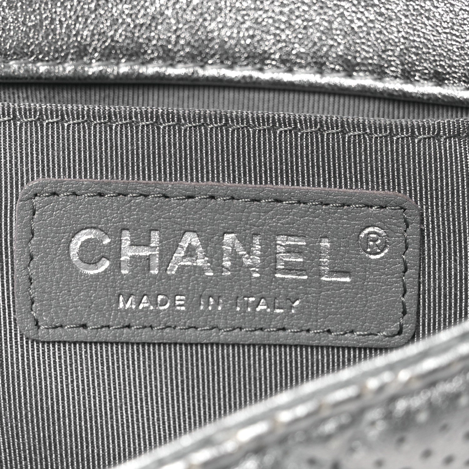 Chanel Metallic Lambskin Perforated Mini Rectangular Flap Silver