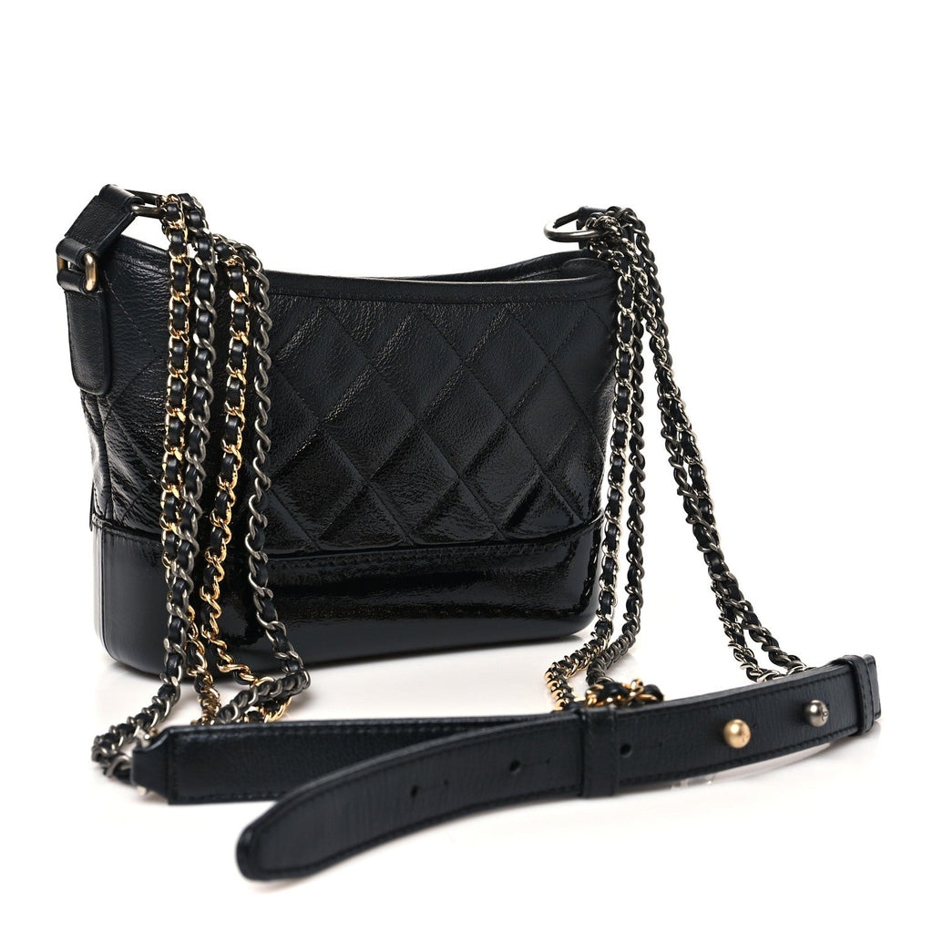 Chanel Patent Goatskin Quilted Small Gabrielle Hobo Black
