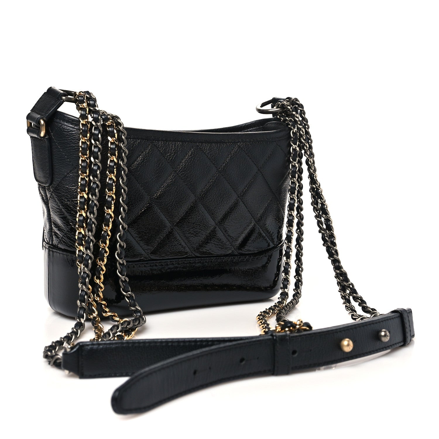 Chanel Patent Goatskin Quilted Small Gabrielle Hobo Black
