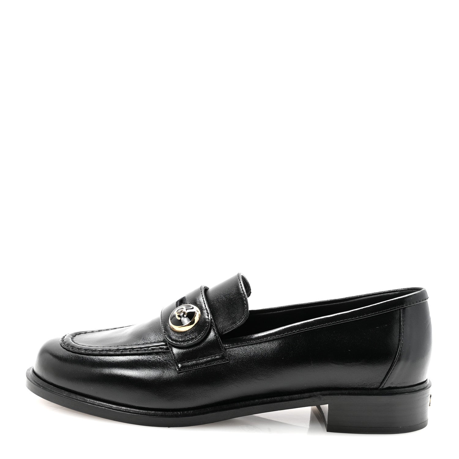 Chanel Shiny Calfskin CC Mocassin Loafers 38.5 Black